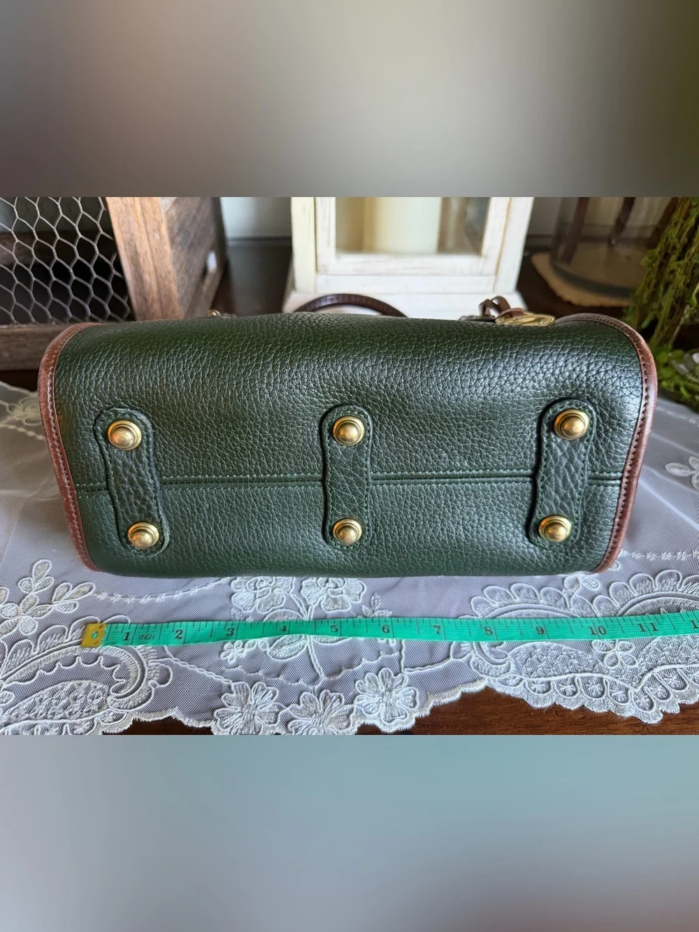 Vintage Dooney & Bourke AWL Deep Green Pebbled Italian Leather Satchel Bag